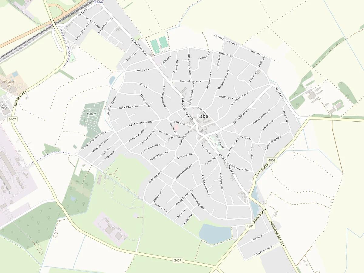 Map of Kaba with the Tulipán and Levendula guesthouses